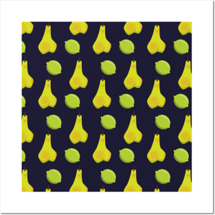 Dark Blue Lime and Pear Pattern Posters and Art